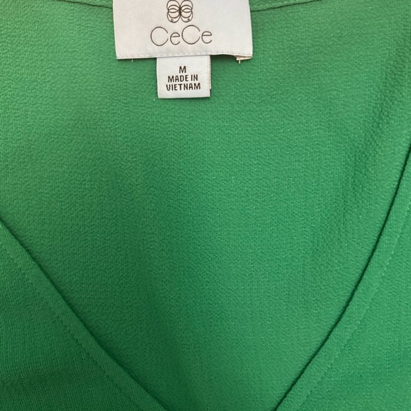 CeCe Womens Green Tie Cuff V-Neck Top Blouse Shirt M Career Office - Picture 3 of 4